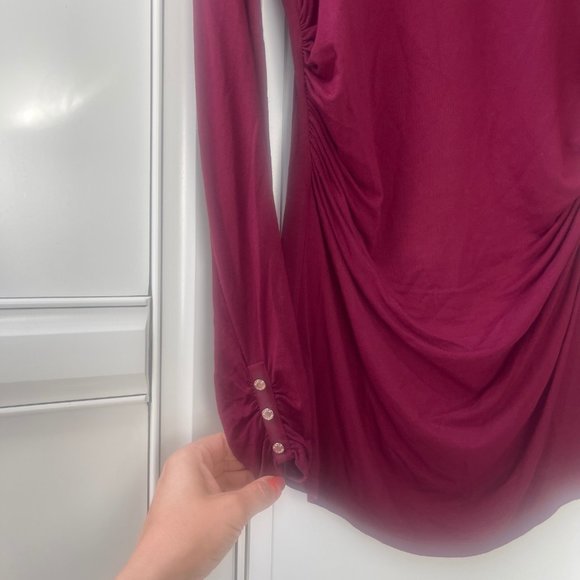 White House Black Market Cranberry Red Turtleneck, S, Button detail at wrists - Picture 3 of 7